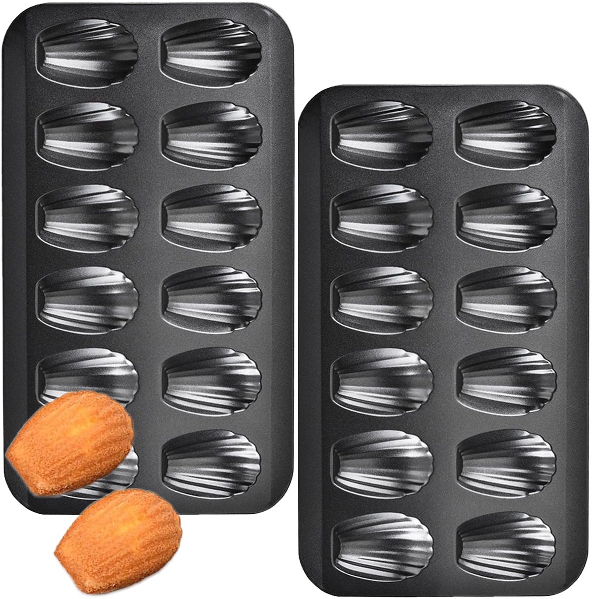 Muffinvormen met antiaanbaklaag, koolstofstaal, 20 gaten in schelpvorm, zwart (40 x 22,5 cm)