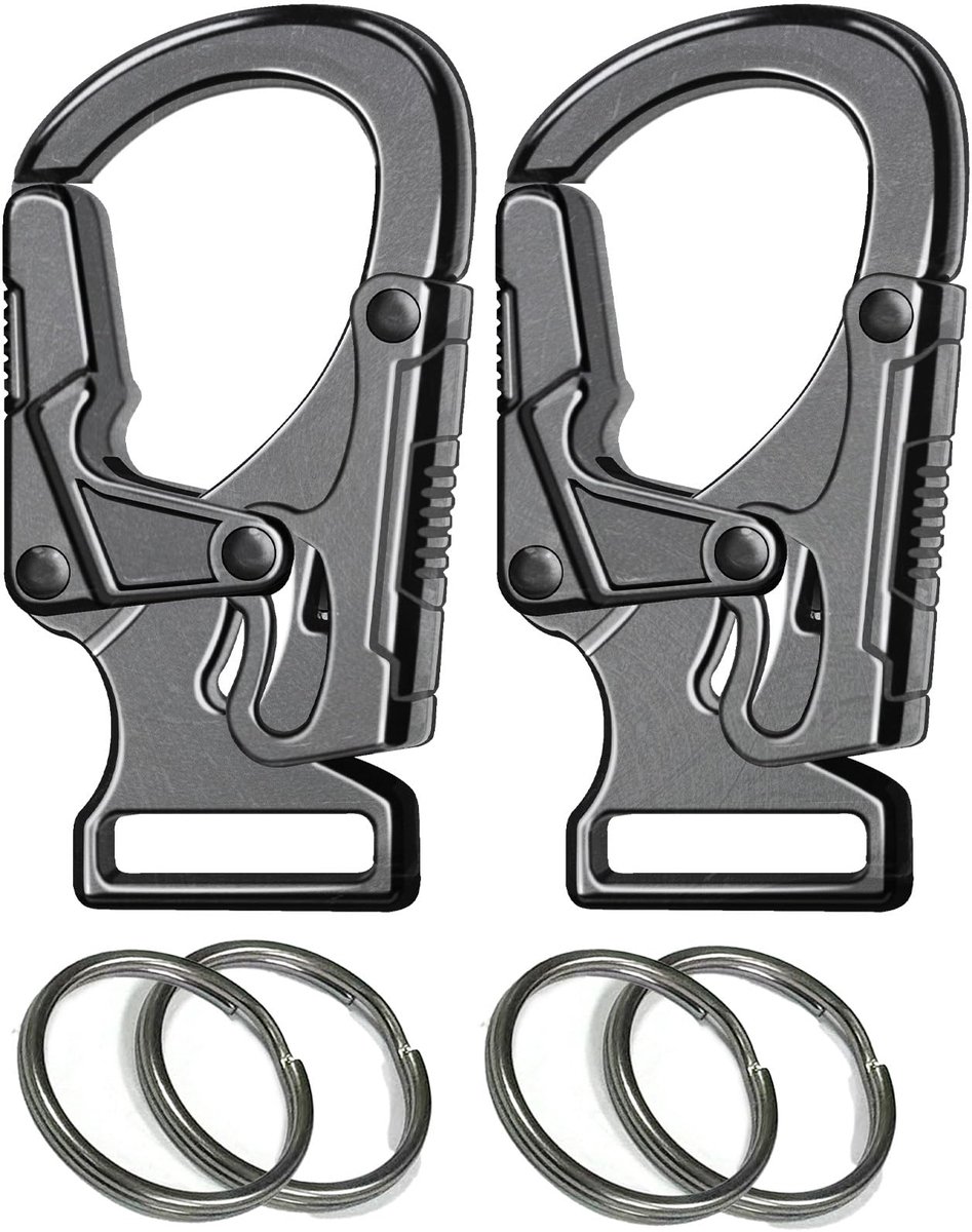 Karabijnhaak, 1,9 inch legering auto sleutelhanger clip met 2 sleutelhangers, outdoor haken, kleine sleutelhouder voor mannen en vrouwen