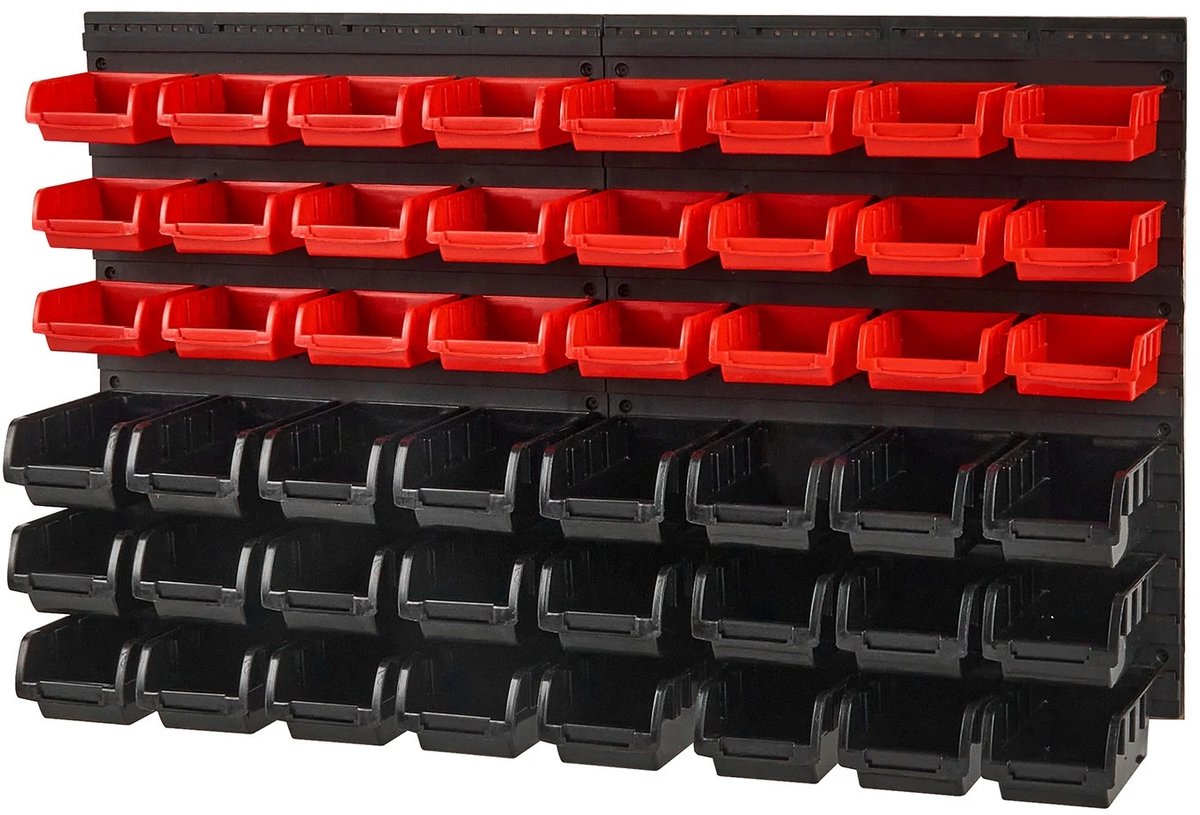 NordHaus Wandgemonteerde Onderdelenopbergbakken - Gereedschapsorganizer - Garage Opbergsysteem - 48-delig Wandmontage - 95 x 54,2 x 17,2 cm
