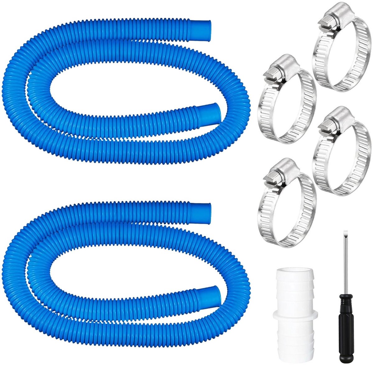Slang 32mm, 2 stuks 150 CM Zwembadslang met 4 metalen klemmen, voor filterpomp waterberegening bassin