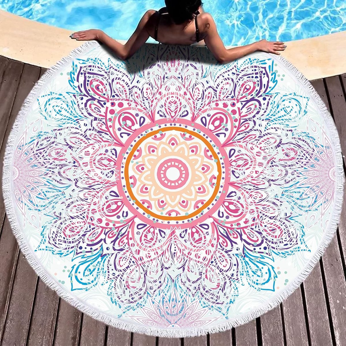strandhanddoek, mandala, microvezel strandhanddoek, XXL, grote stranddeken, yogamat, handdoeken met kwastjes (Y9)