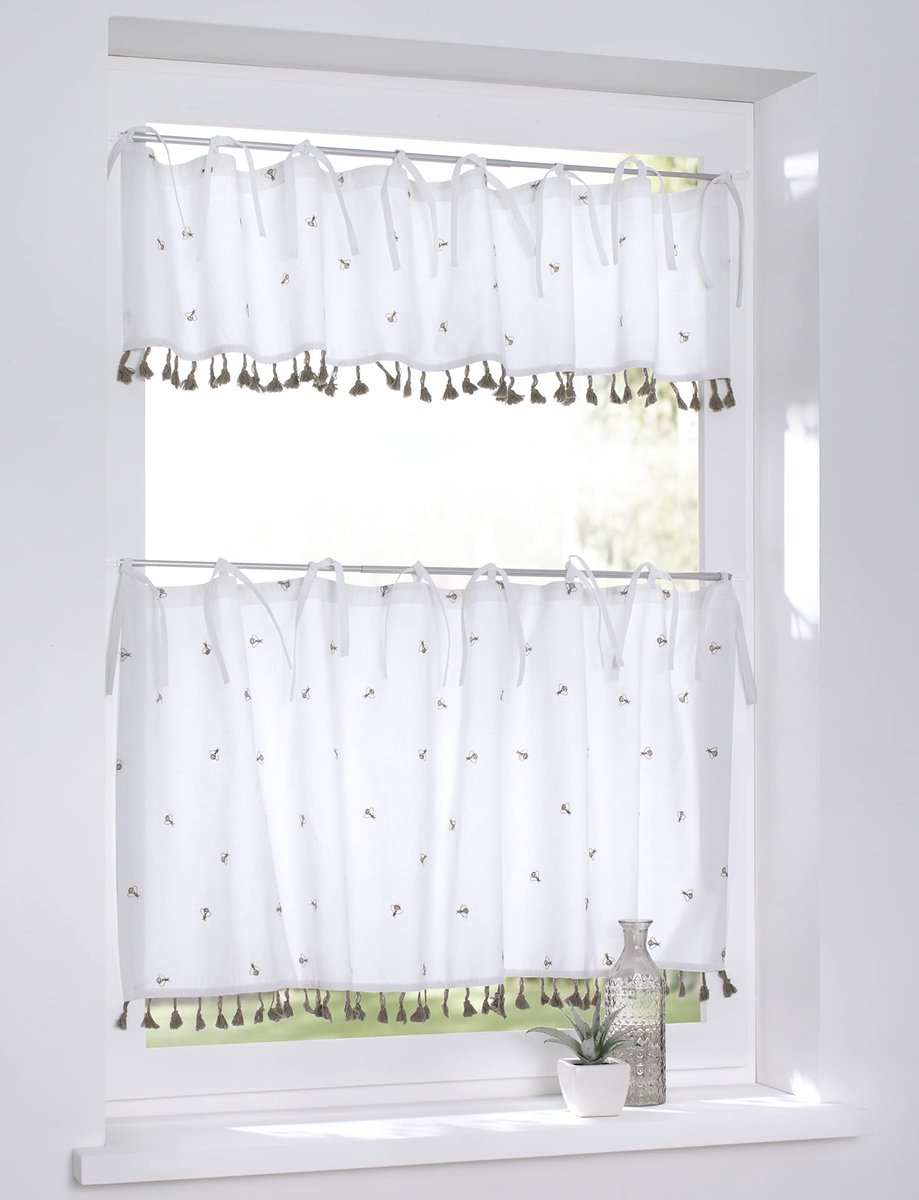 Lace curtains cross decoration Honey Country house embroidered bees nature cotton ribbon width 120 x height 50 cm - ShopVlot