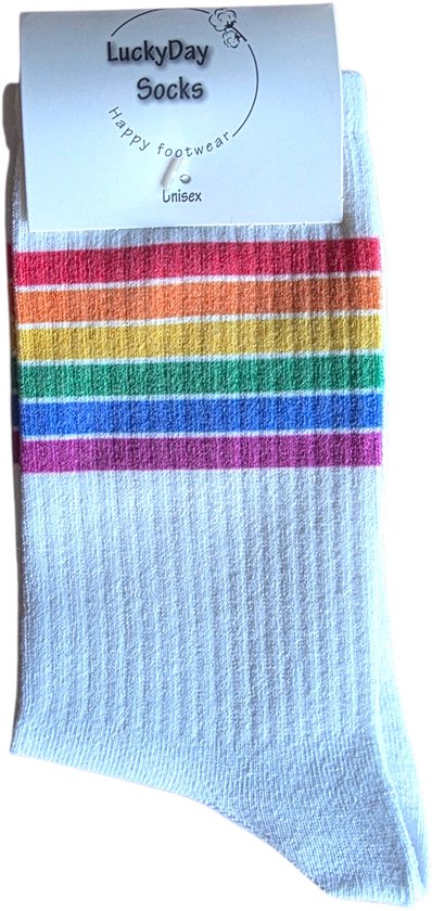 Pride - Regenboog - Verjaardag cadeau - Grappige sokken - Tennis sokken - Leuke sokken - Vrolijke sokken - Aparte Sokken - Valentijn Cadeau - Luckyday Socks - Cadeau sokken - Sokken waar je vrolijk van wordt - Maat 37-44