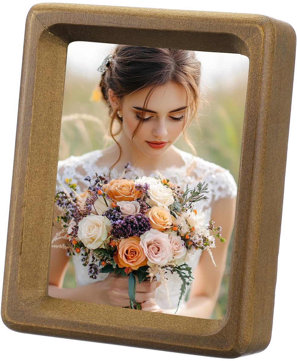 Fotolijst van natuurlijk hout, mini-fotolijst met houten afwerking voor bureau om neer te zetten of op te hangen, kleur walnoot