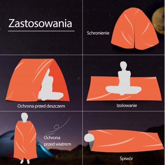 Nood Slaapzak XXL 210x90cm Oranje - Waterdicht & Winddicht — afbeelding 4