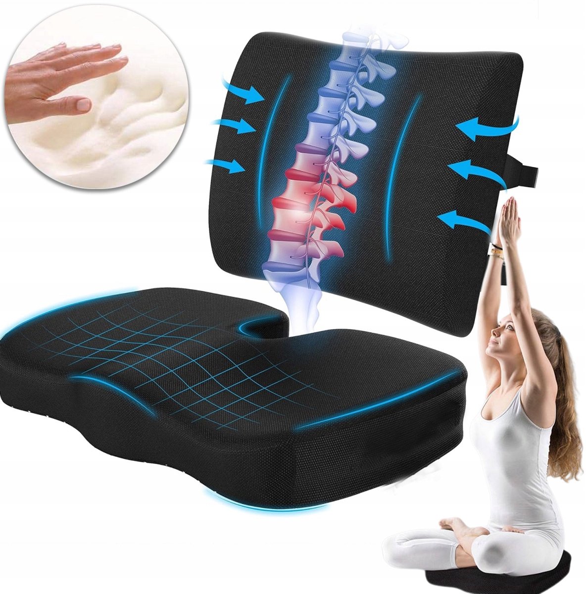 Ergonomische zitkussen- en lendenset - Memory Foam