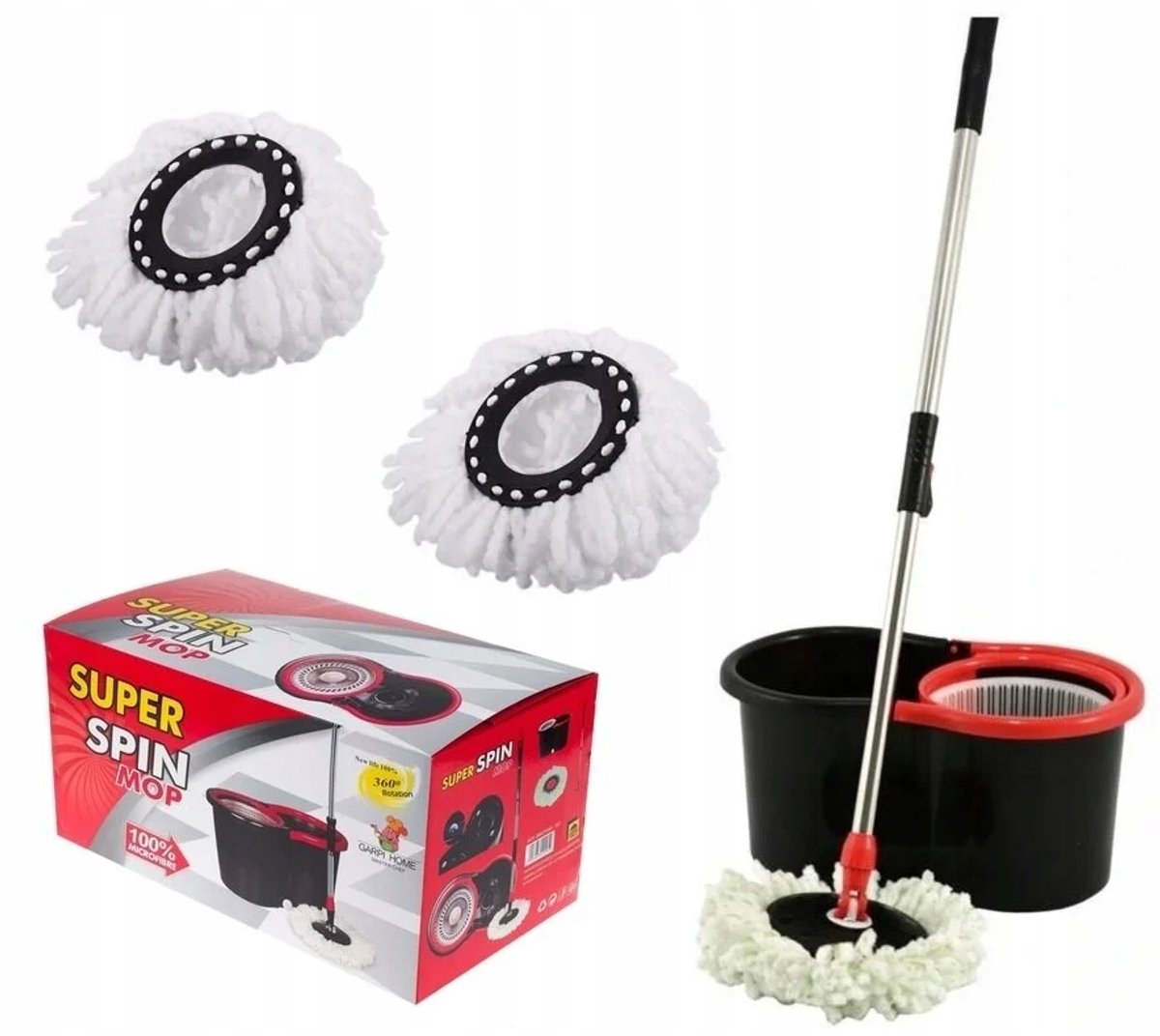 Draaimop Set 360 Spin Turbo 3-in-1 met 2 Microvezel Opzetstukken