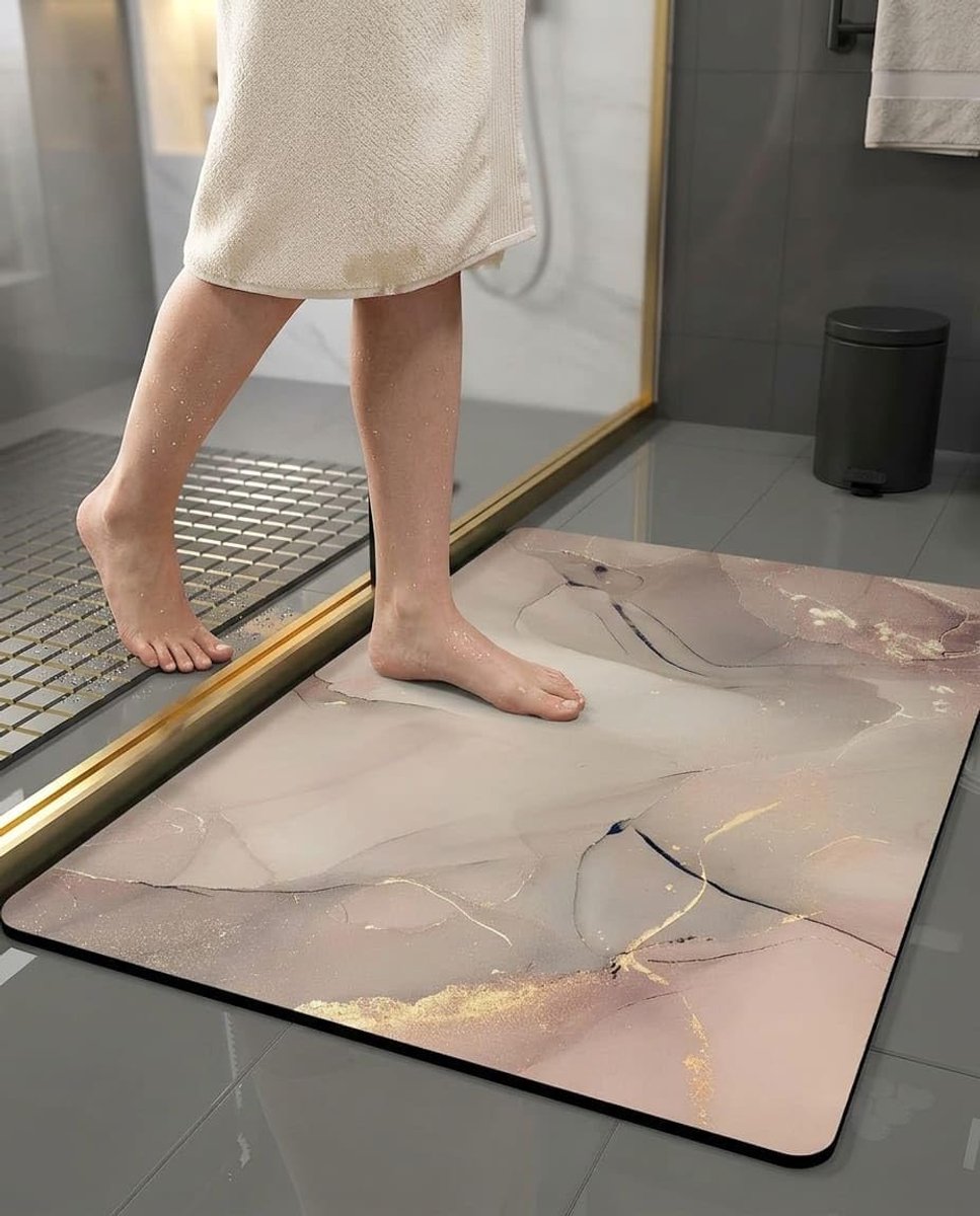 Badmat - antislip en sneldrogend - super absorberende kiezelkorrel-douchemat - marmerdesign - zacht en schokabsorberend - badmat met rubberen onderkant - 60 x 90 cm