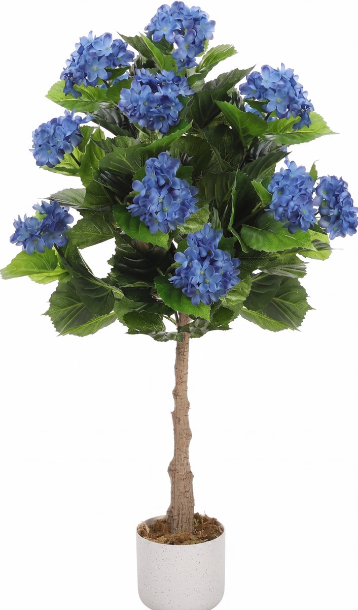 Triumpunpre Kunsthortensia struik 3,1 FT blauw met zwarte pot - realistische kunstbloemen - onderhoudsvrije decoratie voor binnen