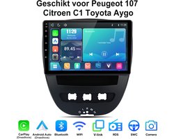 Junsun lINUX Systeem Autoradio Geschikt voor Peugeot 107 Citroen C1 Toyota Aygo - Draadloos Carplay & Andriod Auto - 10 Inch HD TouchScreen - Bluetooth - Navigatie - WiFi - FM - RDS - Stuurwielbediening