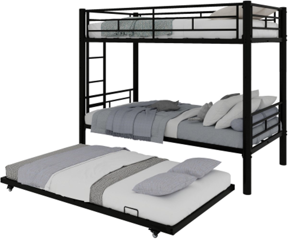Drielaags bed 90 x 190 cm - Met veiligheidshekken, stabiel en geluidloos - Zonder matras-Matras niet inbegrepen