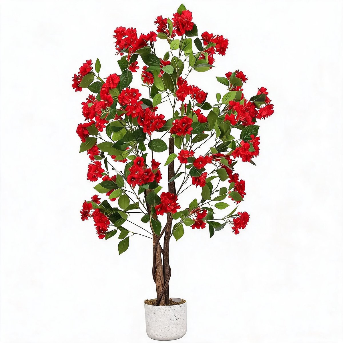 Triumpunpre Kunst osmanthus struik 120cm rode bloemen driedelige houten stam - onderhoudsvrije kunstplant voor huis en terras