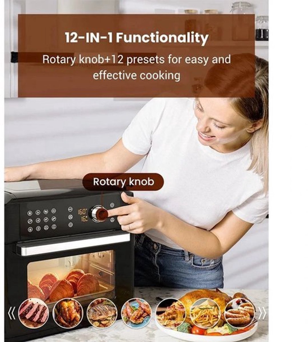 Heteluchtfriteuse – Airfryer - Airfryer Oven - 15L - 360° Luchtcirculatie - 1700W - 240V - 12 Voorinstellingen - LED Touchscreen - Kijkvenster - App Bediening - Zwart