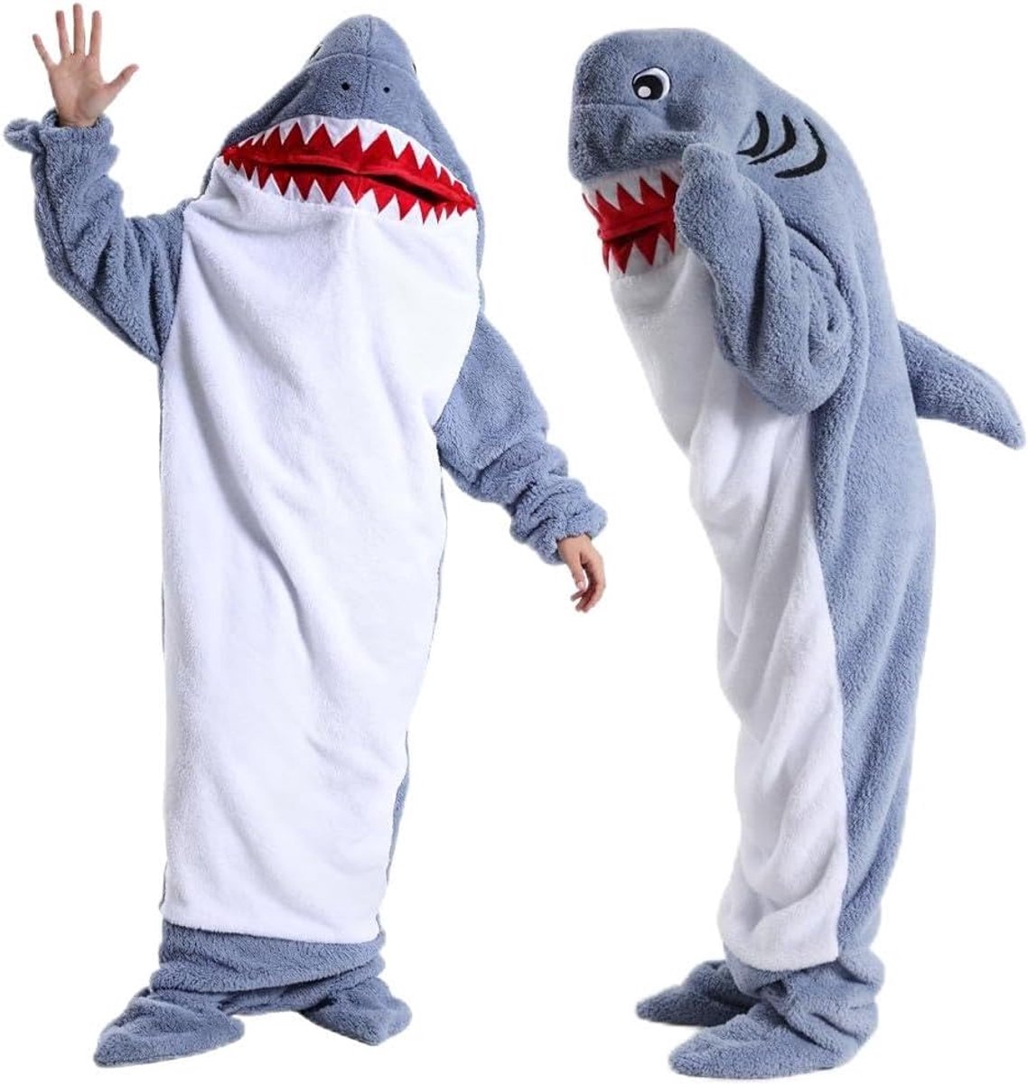 Hoodie met mouwen, S-XXL, haai, slaapzak, deken, hoody, flanellen overall met capuchon, haaideken, cadeau voor cartoonpyjama, feest voor volwassenen en kinderen