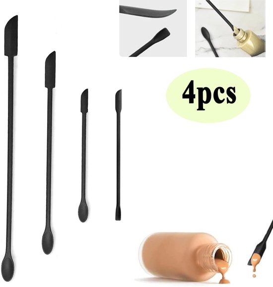 Spatel, 4 stuks make-up spatel voor cosmetica en keuken pot, geschikt voor jampot smalle blik, laatste druppel kleine siliconen schep, lange handvat lotion roerder, kleine spatels 3 — afbeelding 3