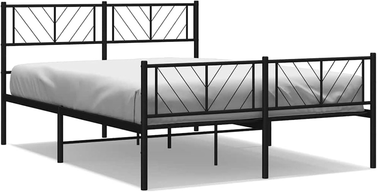 Metalen bed met geïntegreerde lattenbodem, 120 x 190 cm, zwart frame van gepoedercoat staal, in hoogte verstelbaar, 26 cm opbergruimte onder de matras, modern en robuust design
