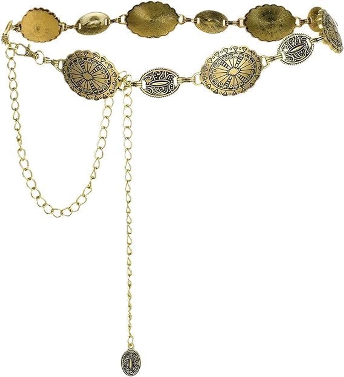 Tailleketting, gouden lichaamskettingen voor dames, uitgeholde kettingriem, Boheemse tailleketting voor dames, retro ketting, muntenriem, verstelbare heupketting voor vrouwen