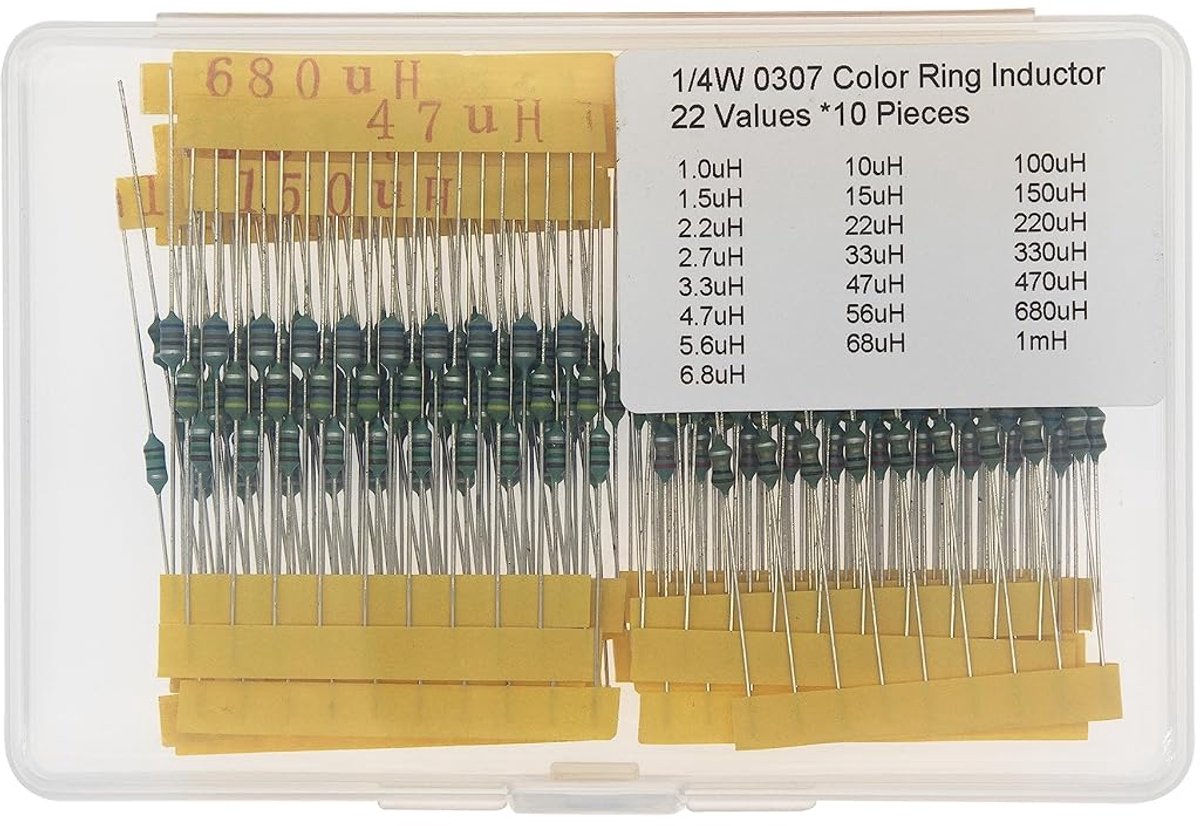 22 waarden * 10 stuks 1/4W 0307 kleur ringinductor 1,0uH 1,5uH 2,2uH 2,7uH 3,3uH 4,7uH 5,6uH 6,8uH 10uH 15uH 22uH 33uH 47uH 56uH 68uH 100uH 150uH 220uH 330uH 470uH 680uH 1mH