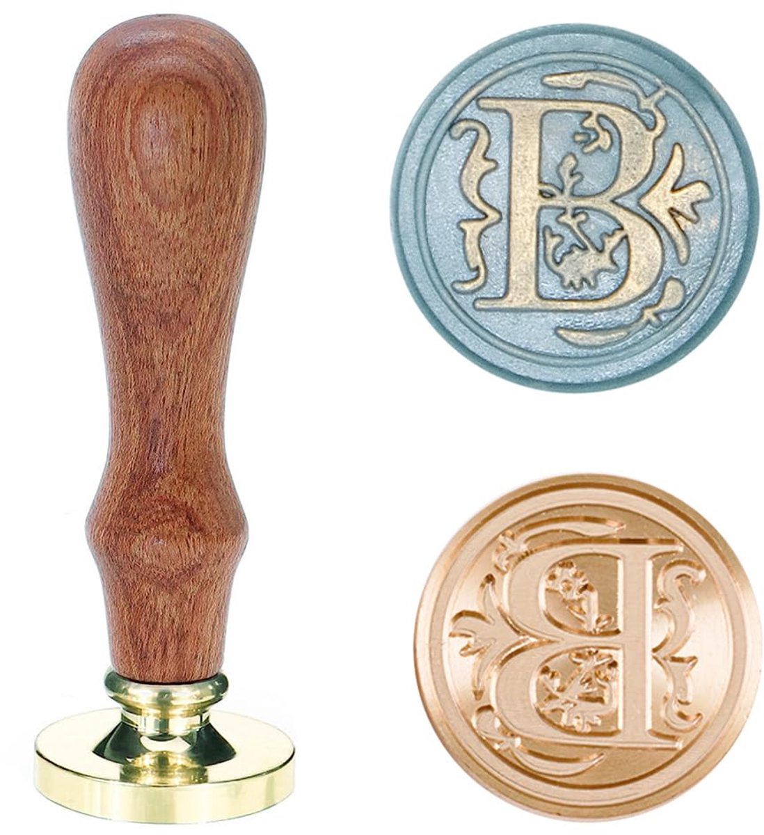 Zegelstempel met letters A-Z 25mm vintage was zegelstempel set met houten handvat voor geschenken, verpakking, wenskaarten, uitnodigingen, DIY (letter B)