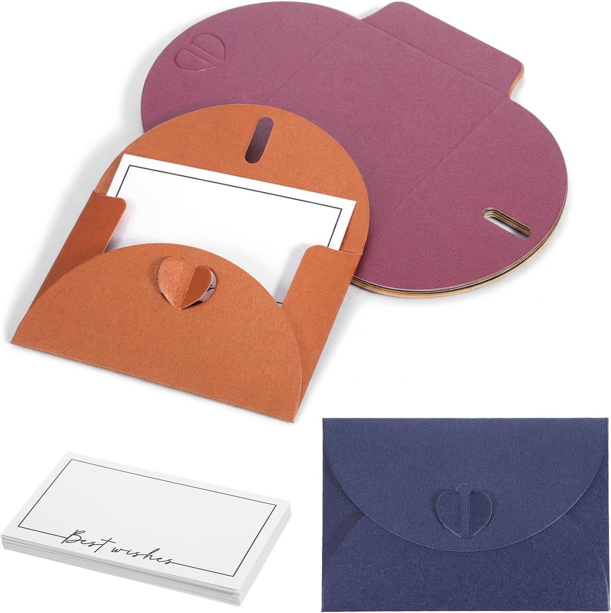 Set van 20 kleurrijke enveloppen, mini-enveloppen met kaarten om te beschrijven, kleurrijke enveloppen met hartsluiting, kraftpapier, enveloppen, blanco enveloppen voor uitnodigingen