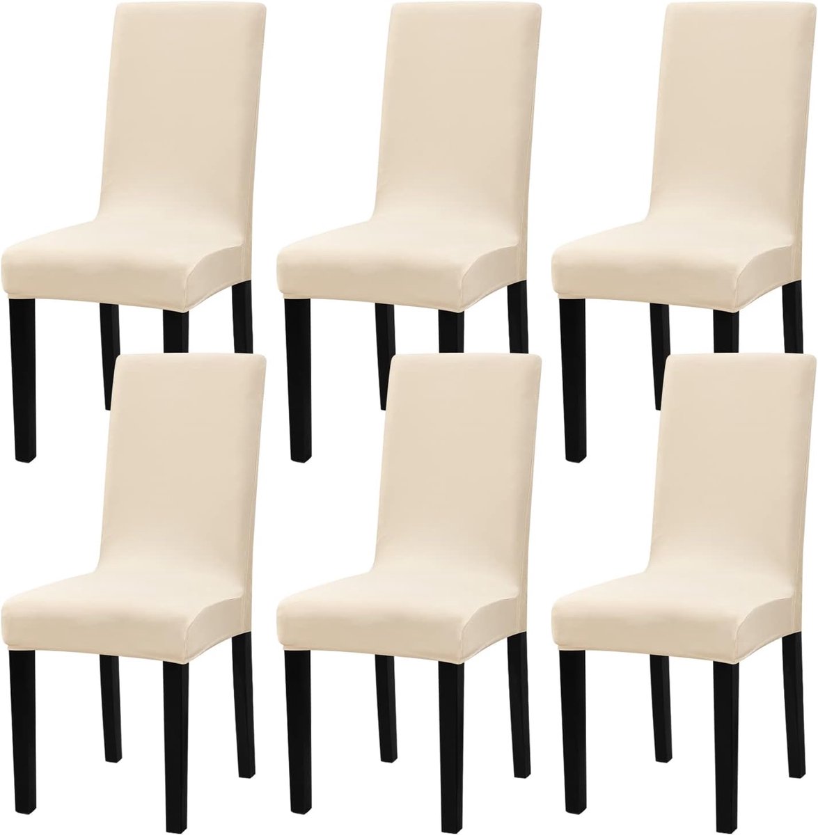 Set van 6, stretch, afneembaar, wasbaar, stretch, met elastische band, voor hotel, banket, restaurant, huis, feest, bruiloft (beige, 6 stuks)