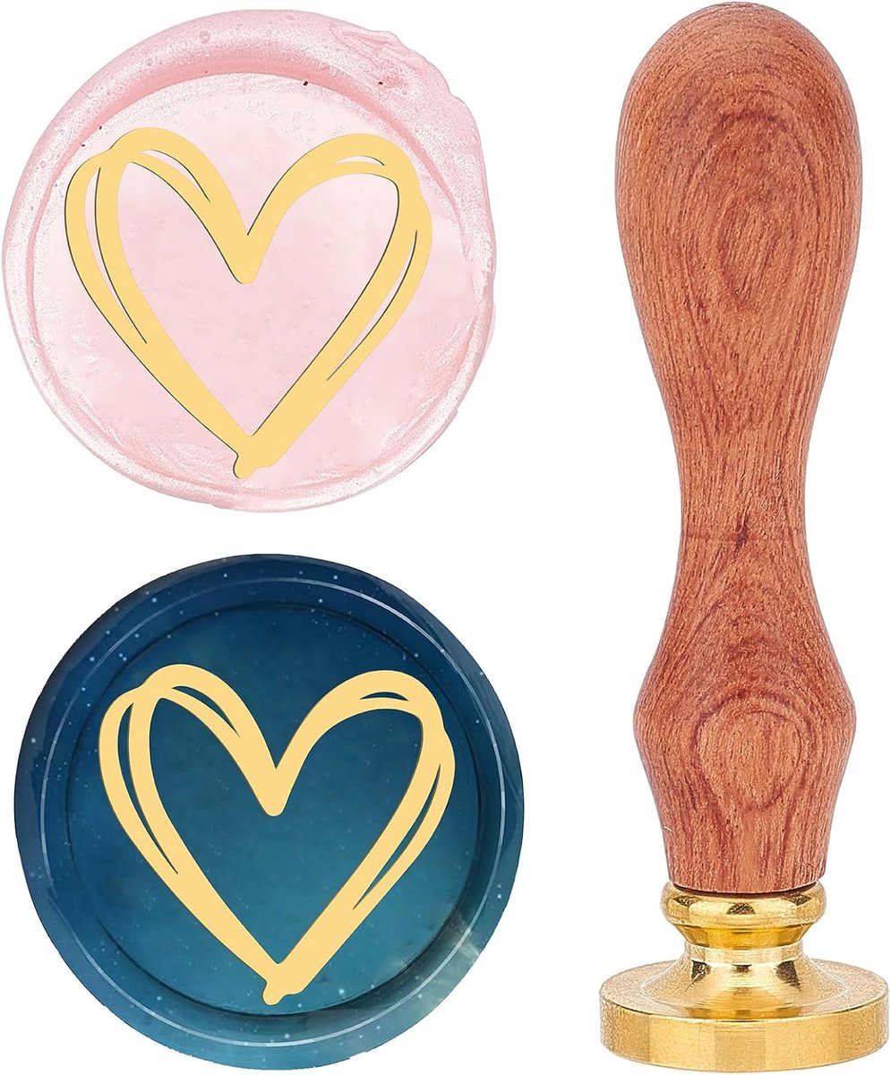 Hart Wax Seal Stempel 25Mm Liefde Zegellak Postzegels Retro Palissander Handvat Verwijderbare Messing Hoofd voor Bruiloft Uitnodigingen Enveloppen Halloween Kerst Thanksgiving Gift Verpakking