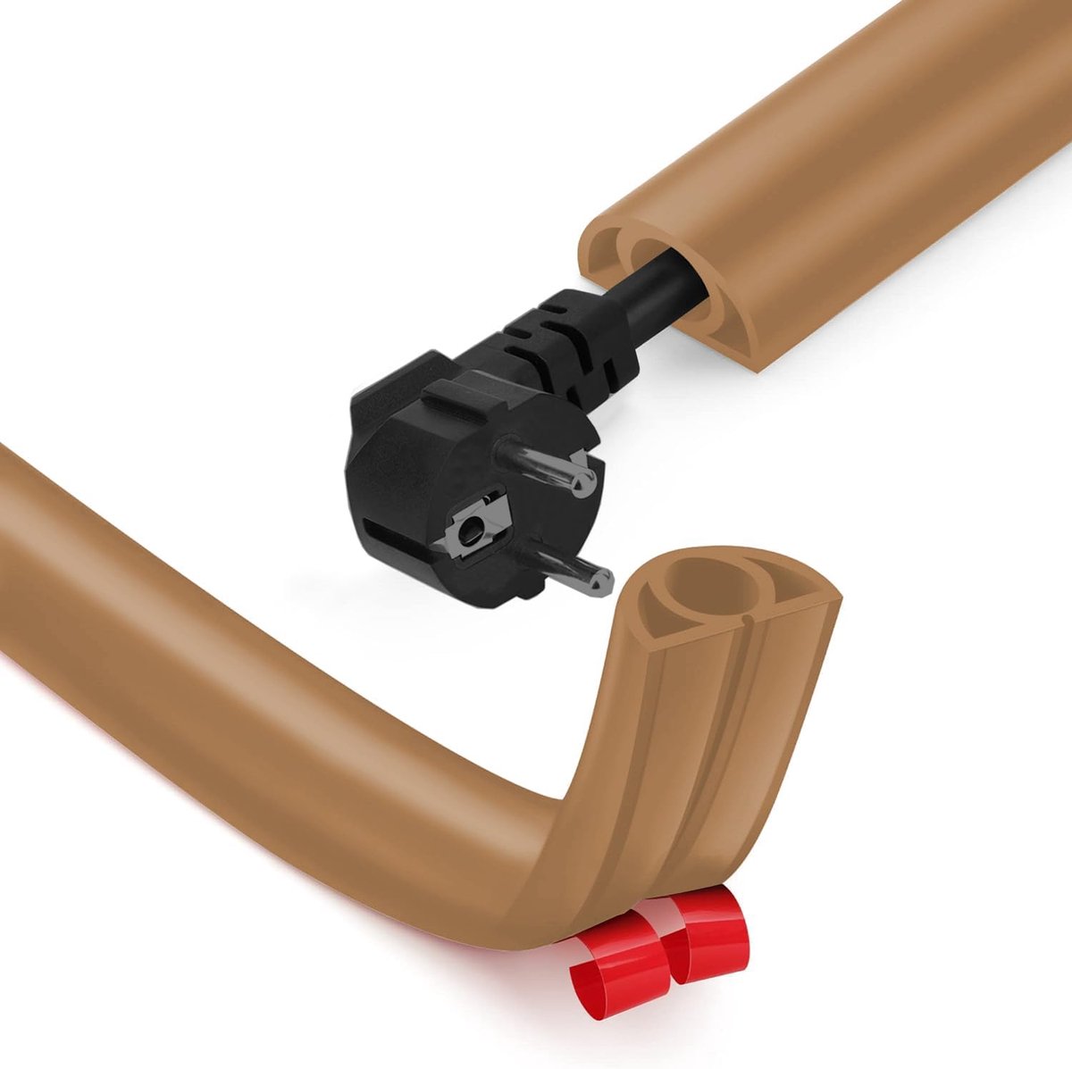 Kabelgoot, zelfklevend, flexibele kabelbescherming, 2 m x 25 mm x 13 mm, flexibel kabelgoot, platte kabelgoot voor thuis, kantoor, school, magazijn (1 dikke kabel, 2 m, bruin)