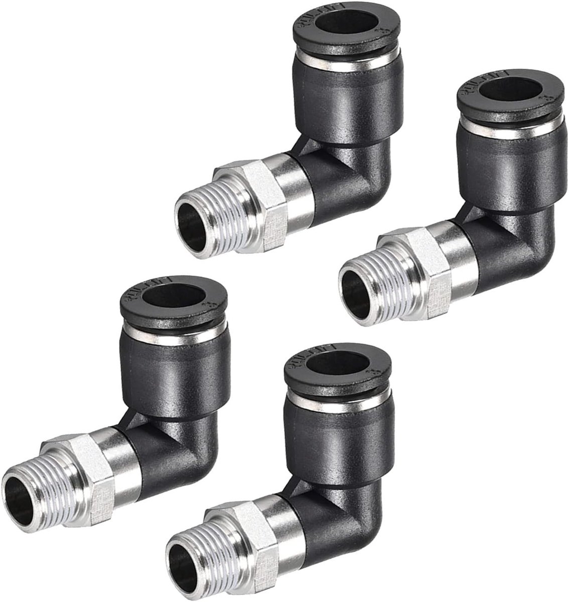 4 stuks 90° hoek indrukken luchtpijp beslag voor transport lucht toepassing voor industrieel (8 mm buis AD 1/8 NPT schroefdraad zwart zilver toon)