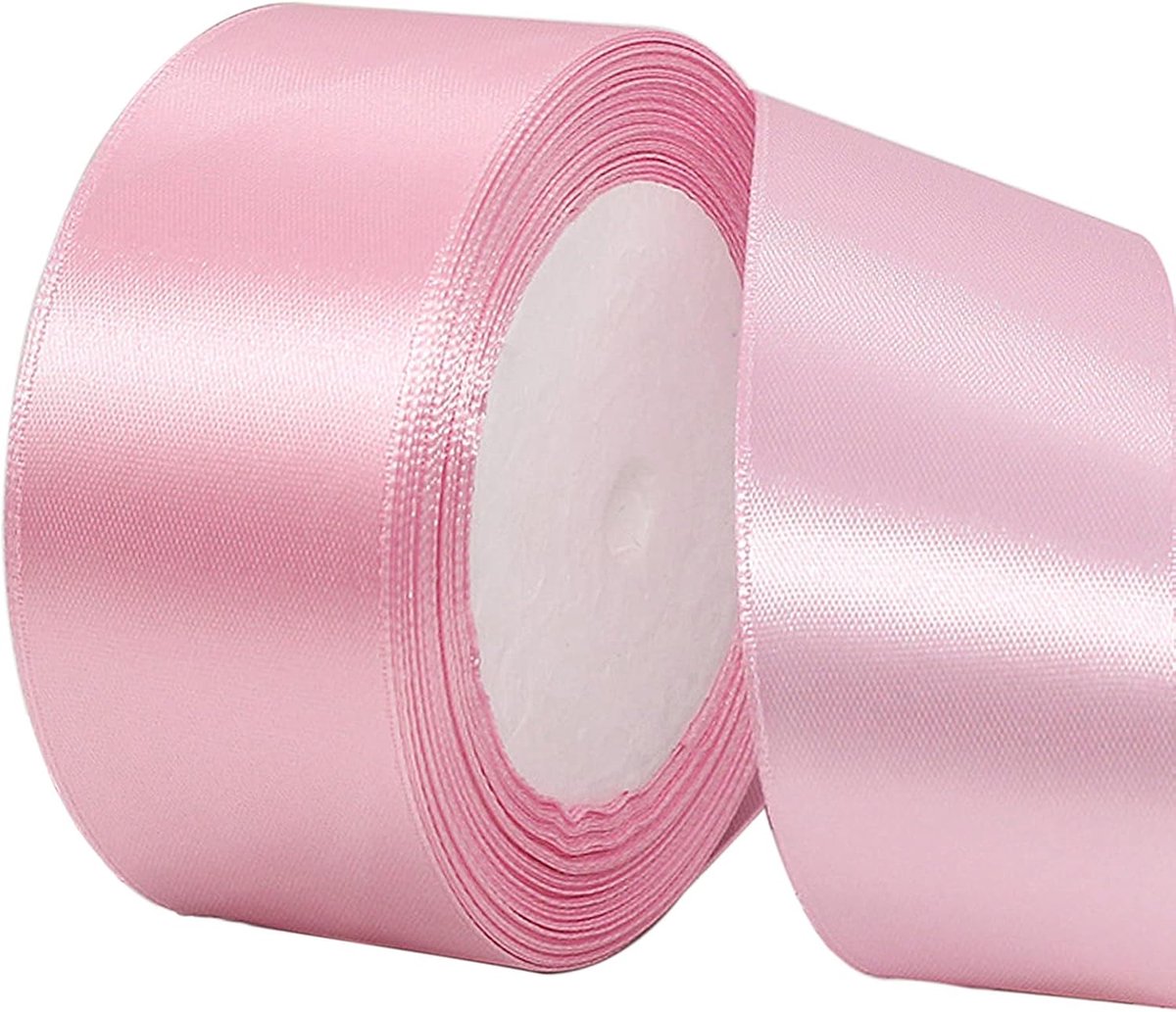 Macaronroze, 22 m, 40 mm breed, satijnen stof voor cadeauverpakking, haarstrik, mand, taartambacht, auto, bruiloft, Pasen, kerstdecoratie