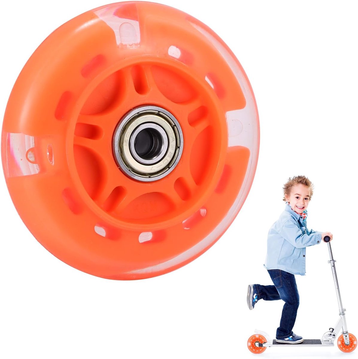 Reservewielen voor scooter, 1 stuks, led flash wiel, 80 mm, mini maxi micro scooter, skate wielen, knipperende rollichten, achter, achter, ABEC-7, 80 mm, voor kinderen en jongeren, indoor outdoor