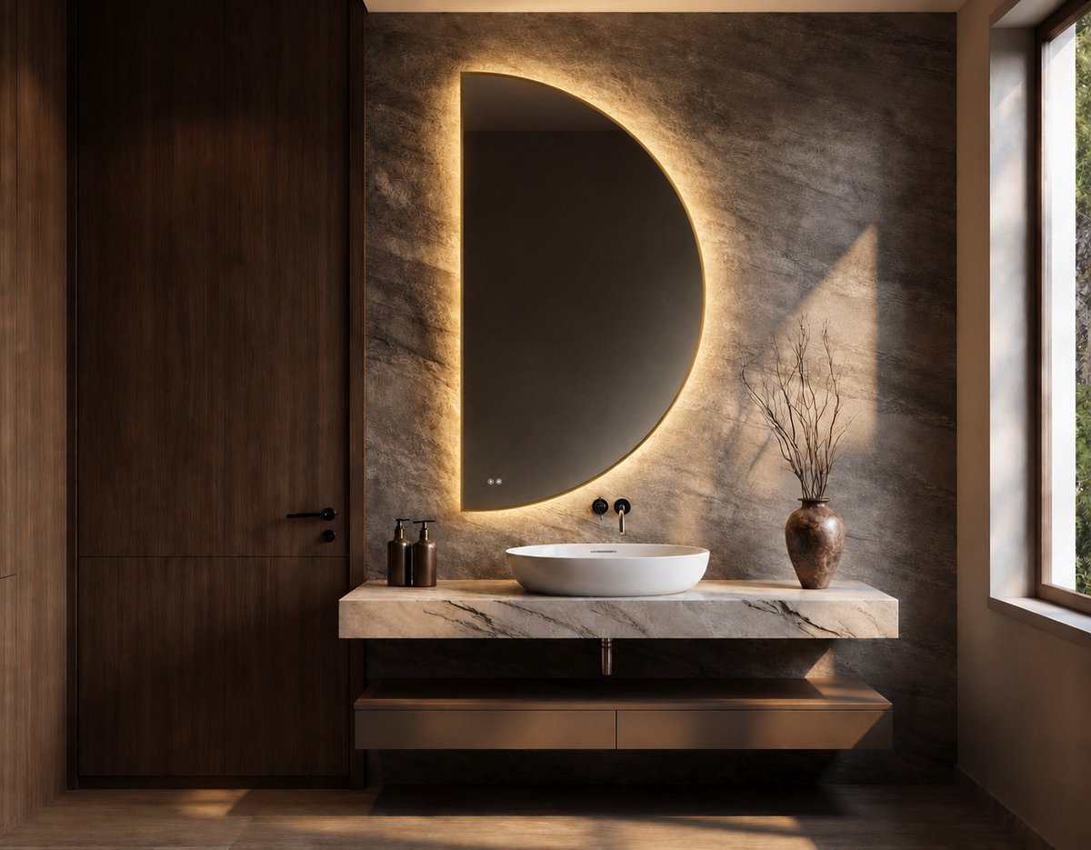 Mawialux LED Badkamerspiegel - Halfrond Rechts - 80x160cm - Jill - Mat gouden rand
