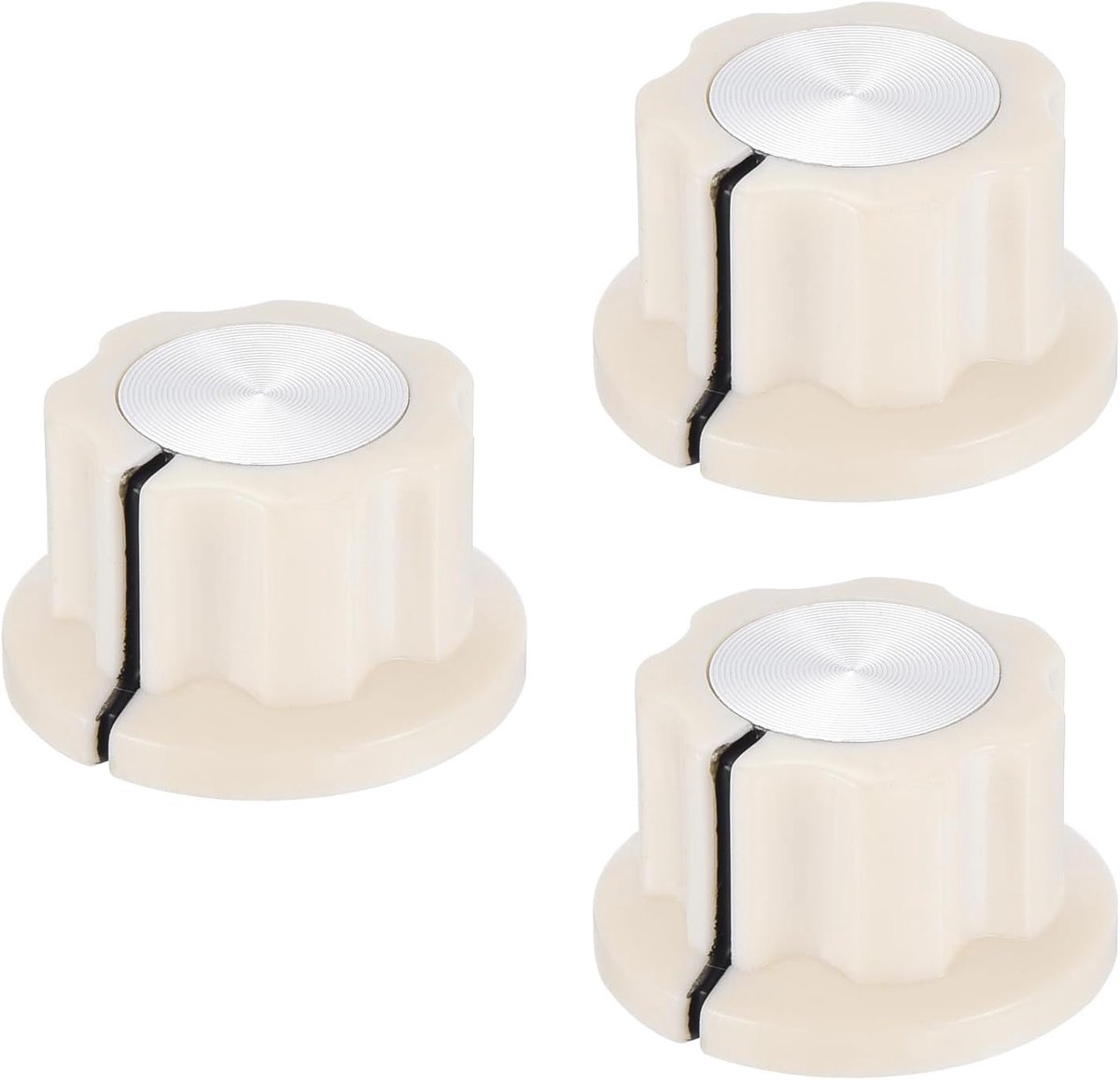 3 stuks potentiometer-knop, geschikt voor potten as 1/4 inch, inzetstuk messing schroefbevestiging, draaiknoppen crème wit voor volumeregeling voor effectpedaal gitaar vervanging