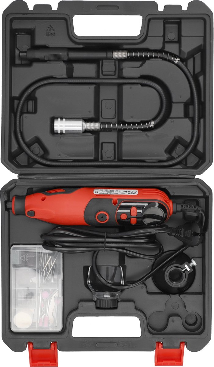Multitool 130W met Buigzame As & LED-verlichting - Regelbaar Toerental (10.000 - 35.000 RPM) - Inclusief 82 Accessoires & Bovenfrees Hulpstuk - Roterende Multitool voor Graveren, Slijpen, Polijsten, Frezen & Boren - Mini Schuurmachine Kompleet