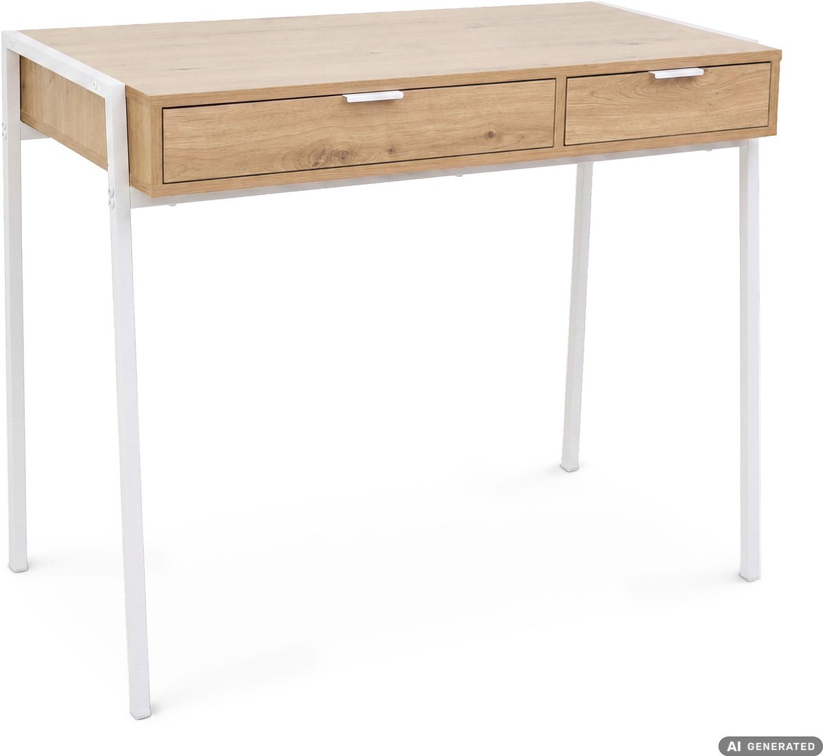 Computertafel Bureau ZENTIA / Industrieel / Artisan Eiken / 100 cm / 2 Lades / Witte Poten