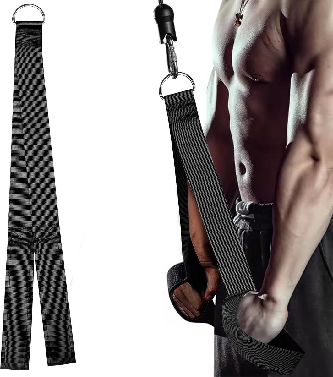 Fitnesstouw voor push-downs, crunches, facepulls, trekstang voor professioneel fitness, kabeltrekhaak met groter bewegingsbereik, kabelbevestiging 1 stuk, zwart