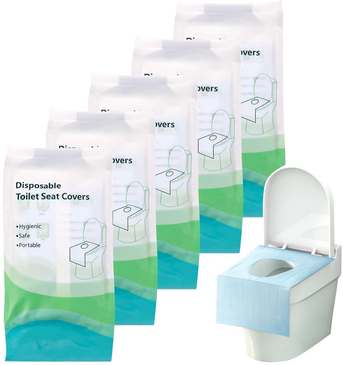 50 stuks toiletbrilbekleding, wegwerp toiletkussen, draagbare toiletbrilhoes, wegwerpwc-bril, mat, toiletbescherming voor reizen, onderweg, openbare toiletten, afzonderlijk verpakt
