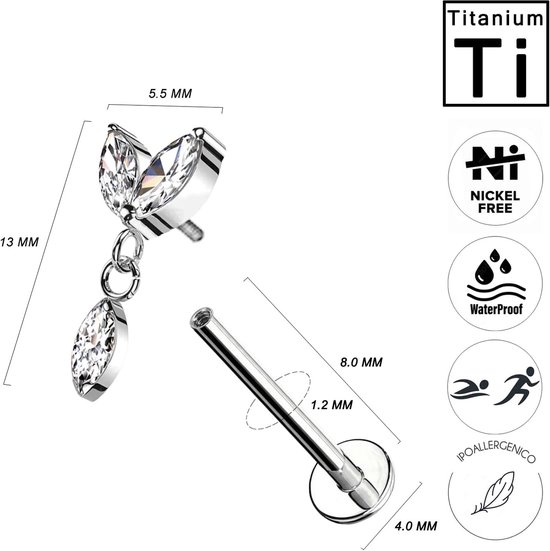 Labret Piercing met kristallen en interne draad Helix Hoops Daith Tragus Tragus Rook Conch Kraakbeen Oorbel Neusgat Clicker Dames Sieraden — afbeelding 4