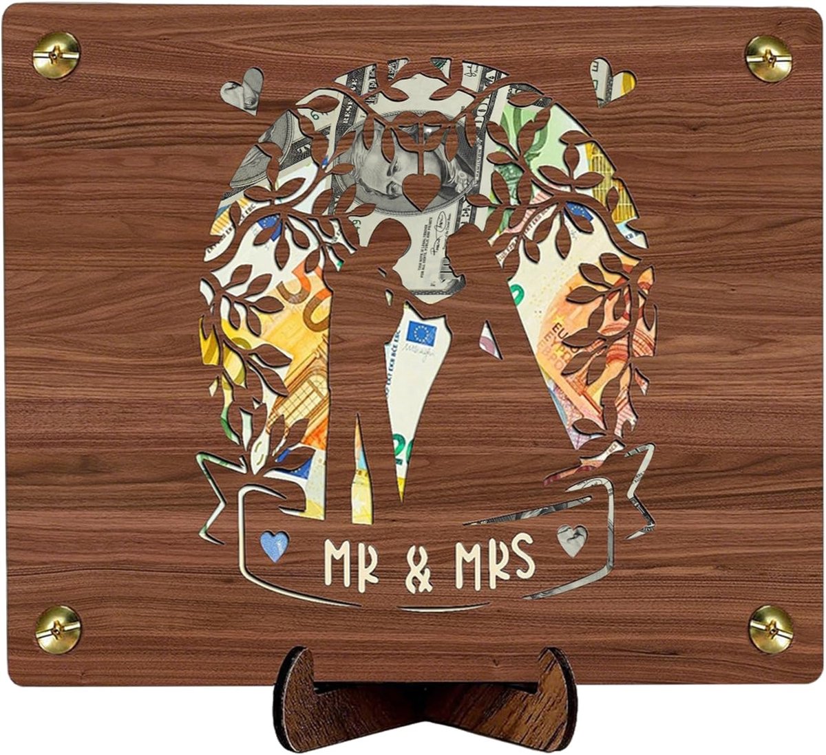 Huwelijksgeschenken voor bruidspaar houten huwelijksgeschenk wensvuller geldgeschenk trouwkaart geldgeschenk verpakking met envelop en standaard