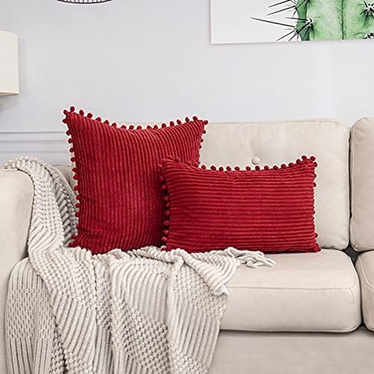 Corduroy Sierkussen Woonkamer Bank Kussen Nachtkastje Rugleuning Rugleuning Kantoor Lendenkussen-Red||45 * 45cm