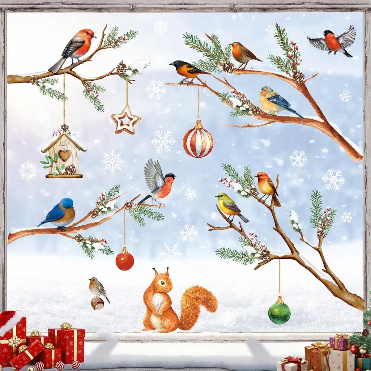 Winter sneeuw vogels muur lijm