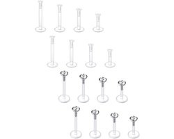 Vcmart 16-20 stuks lippiercing labret steker Bioflex flexibele kunststof 16G 6/8/10 mm piercing lip monroe steker