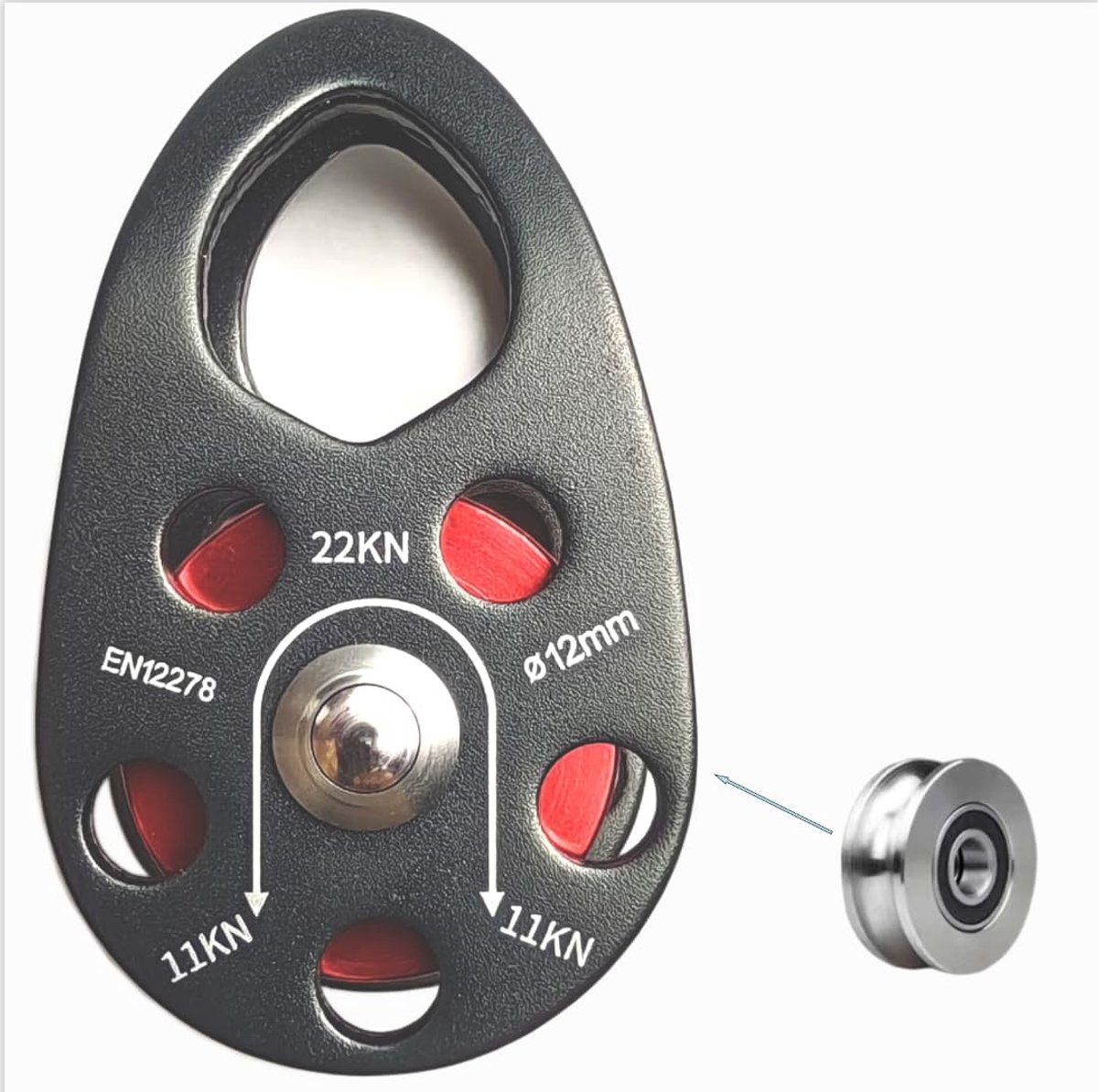 Katrol high-performance kabelrol van aluminiumlegering voor het klimmen van 12 mm eentouw-riemschijf blok voor 12 mm touwklimmen