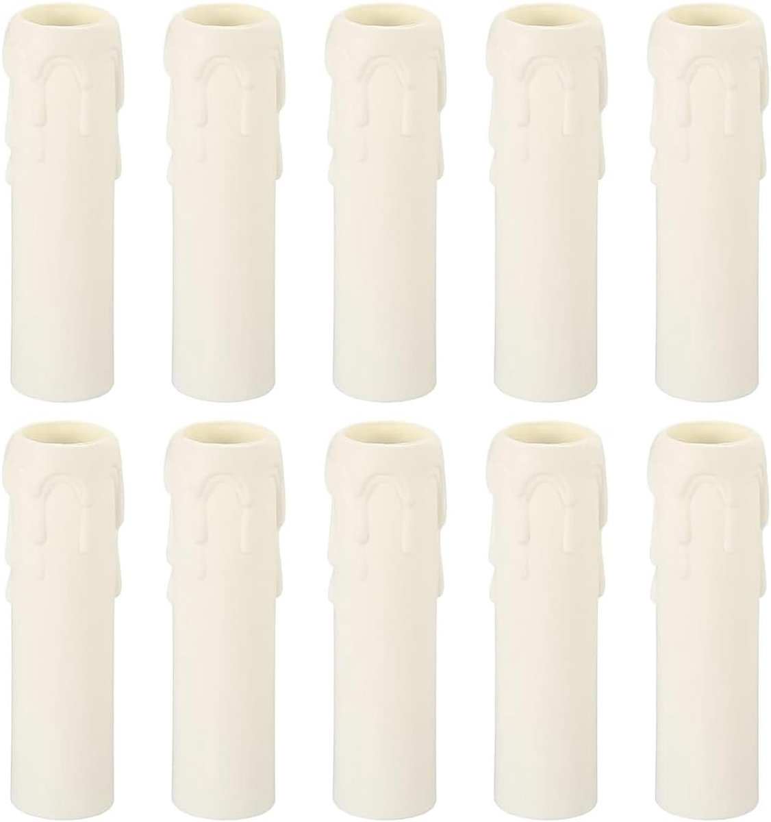 Afdekkapjes voor kaarsenhouders van 25x100 mm, 10 stuks, plastic hoesjes voor kandelaarvoeten (E14), wit