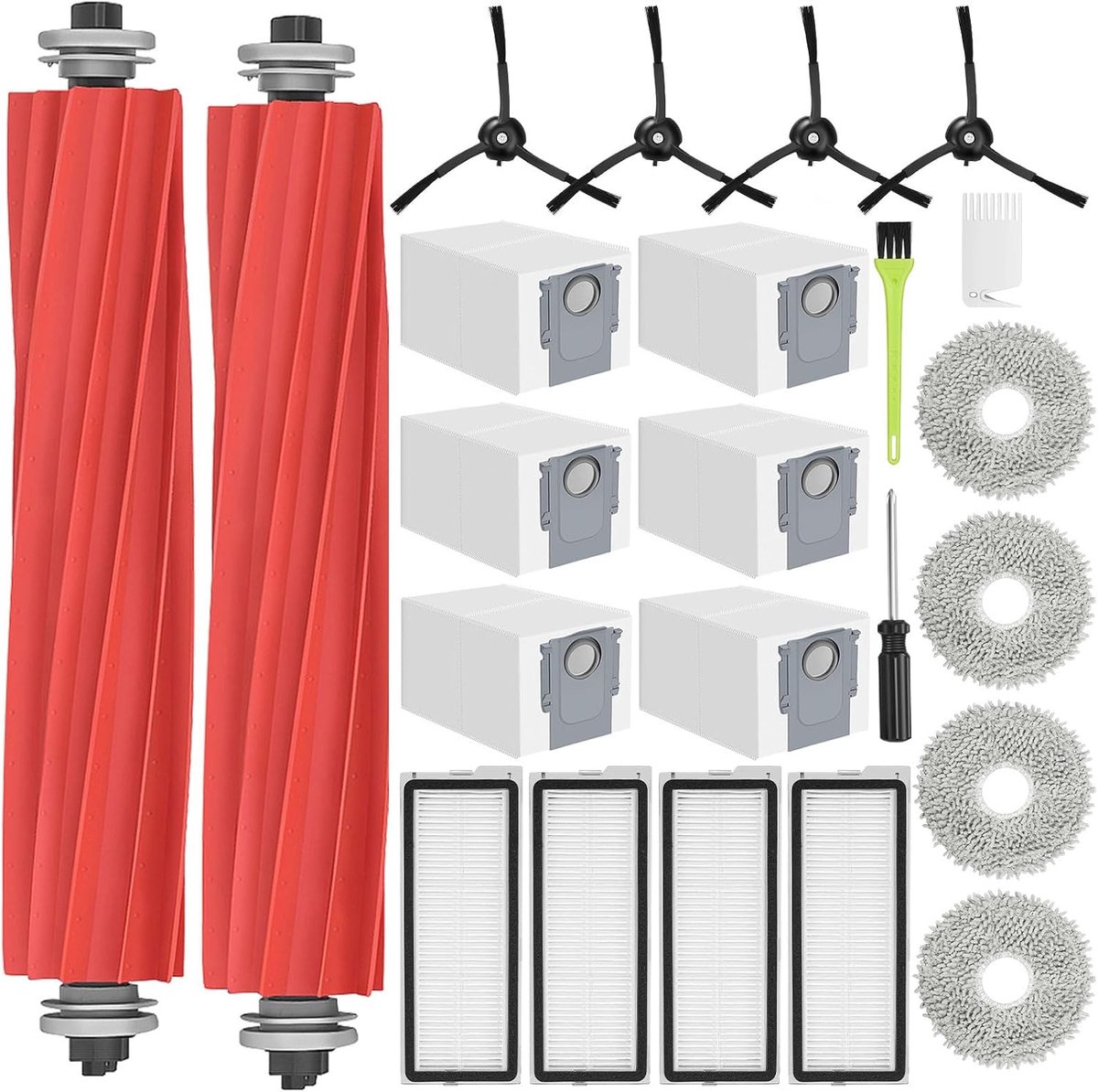 Reserveonderdelen voor Roborock Qrevo Master/Qrevo Slim vervangende robotstofzuiger, 2 hoofdborstels, 4 filters, 4 zijborstels, 4 dweildoeken, 6 zakken