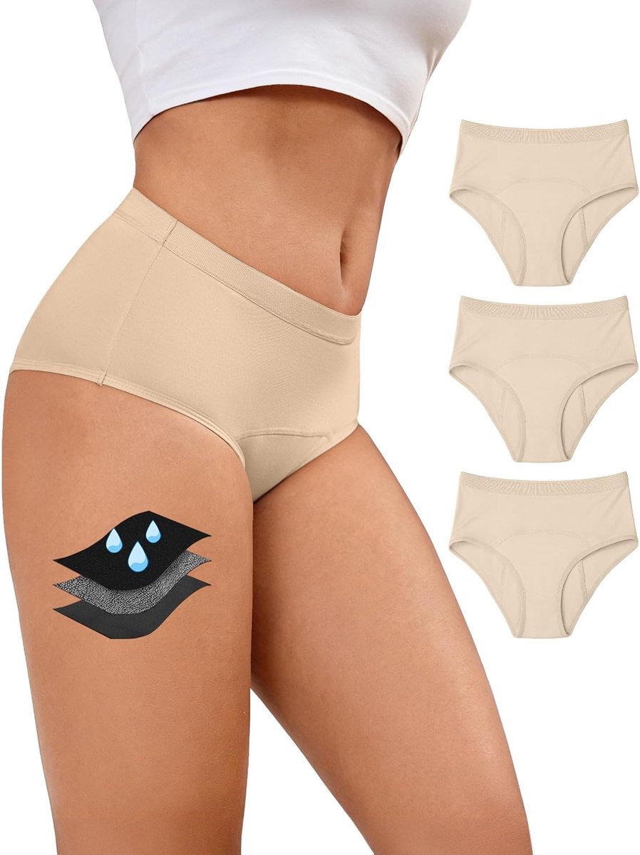 Menstruatie-ondergoed voor sterke bloeding, onderbroek, medium taille, menstruatieondergoed voor dames en meisjes, zeer absorberend en lekvrij, menstruatieslip, verpakking van 3 stuks