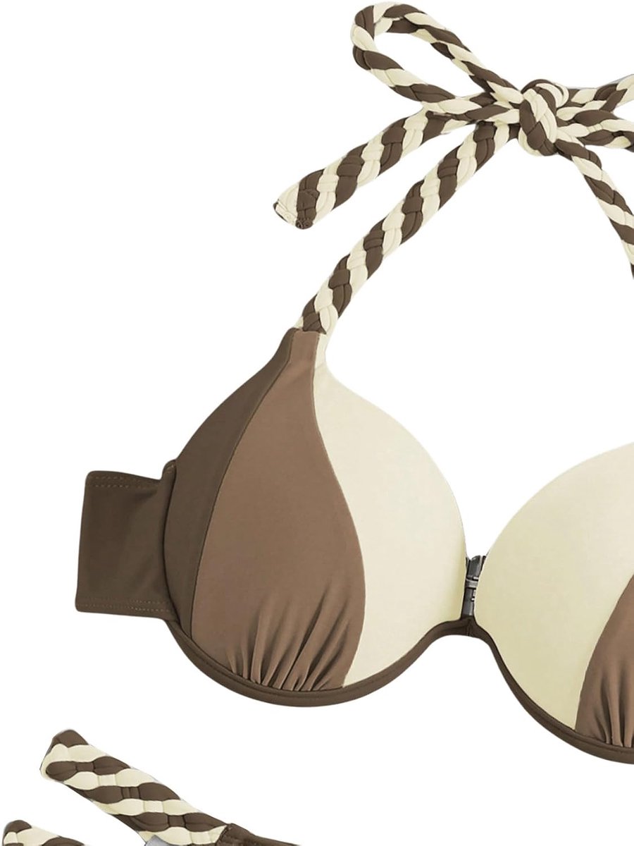Push-up bikini dames set halter bikini met beugel cut out bikini met kleurblok tweedelig badpak