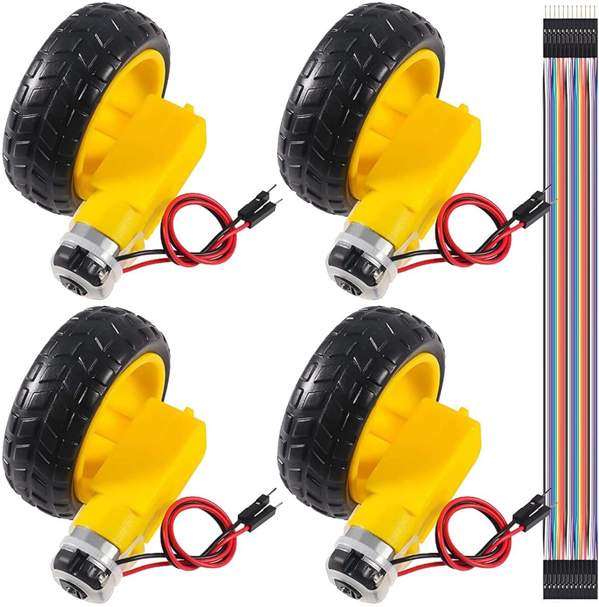 4 stuks, gelijkstroom, 3-12 V, 1 A, dubbele as transmissiemotor, 200 rpm, verhouding 1:48, EMC elektrische transmissiemotor met kabel voor Arduino/Smart Car met overbrugkabel