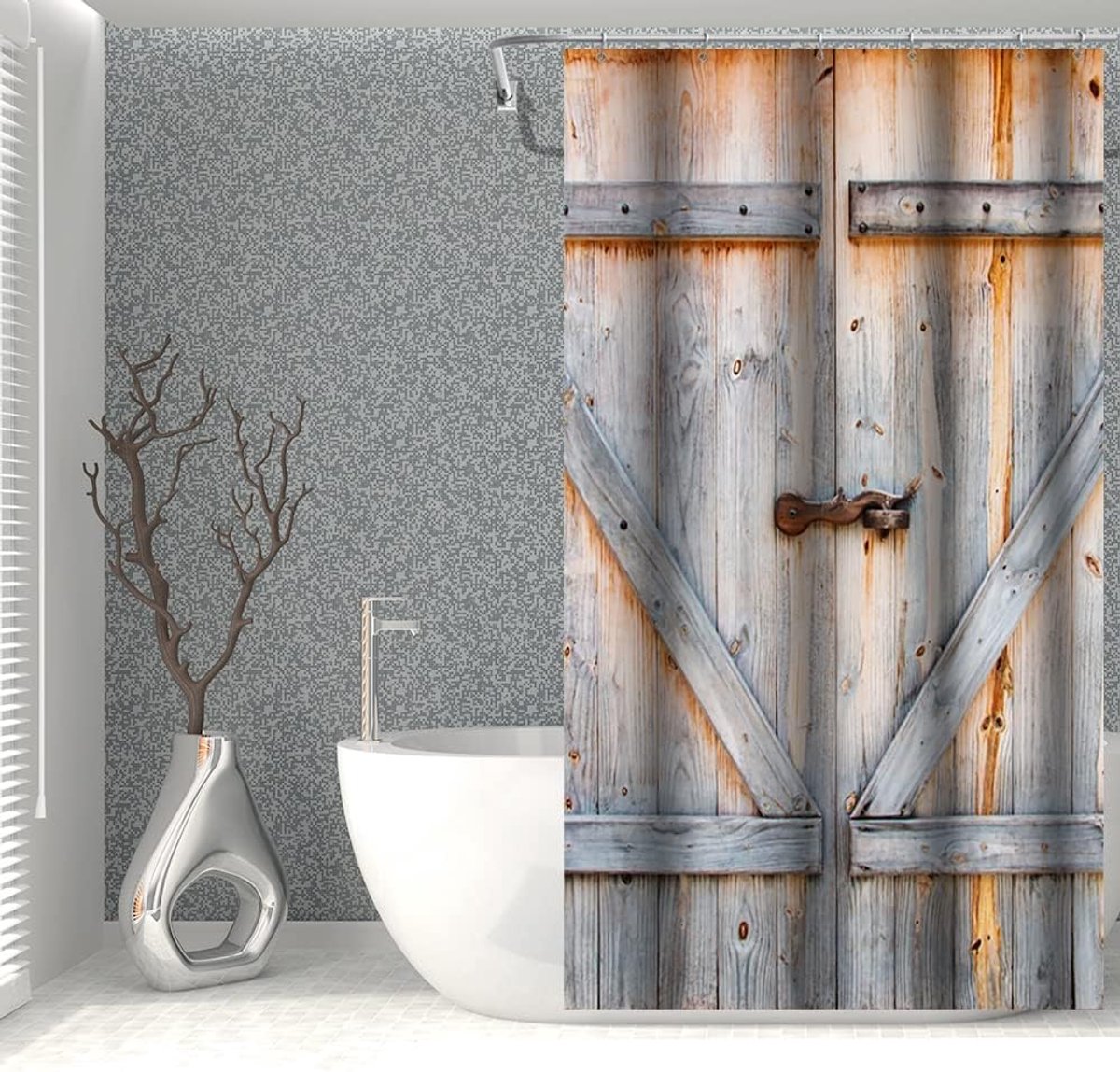 36x72 inch Vintage Schuur Deur Douchegordijn Retro Houten Plank Badgordijn Rustieke Boerderij Platteland Bad Gordijn voor Badkamer Decor Stof Polyester Waterdicht met Haken