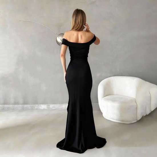 Avondjurk voor dames, sexy, maxi-jurk, schoudervrij, elegant, lang, met opening, feestjurk, nauwsluitend, voor cocktail, club, gasten, bruiloft, ceremonie — afbeelding 5
