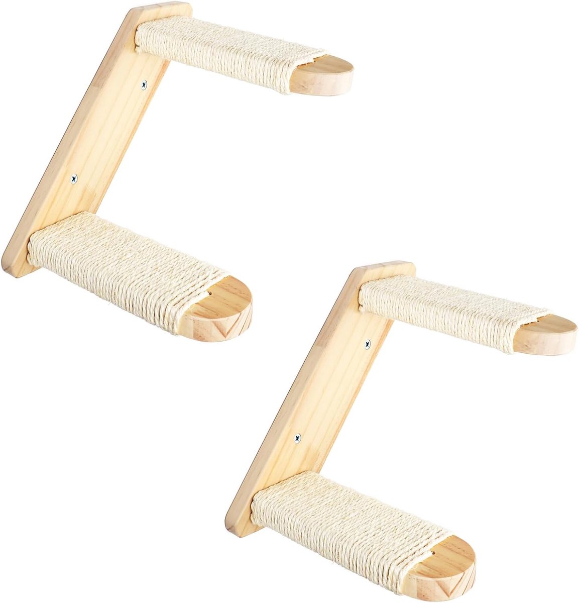 Kattenwandtrap voor klimmen, draaibaar, wandgemonteerd, 4 treden, kattentrap, ladder, meubel, houten plank, activiteitenboom met krab-sisaltouw